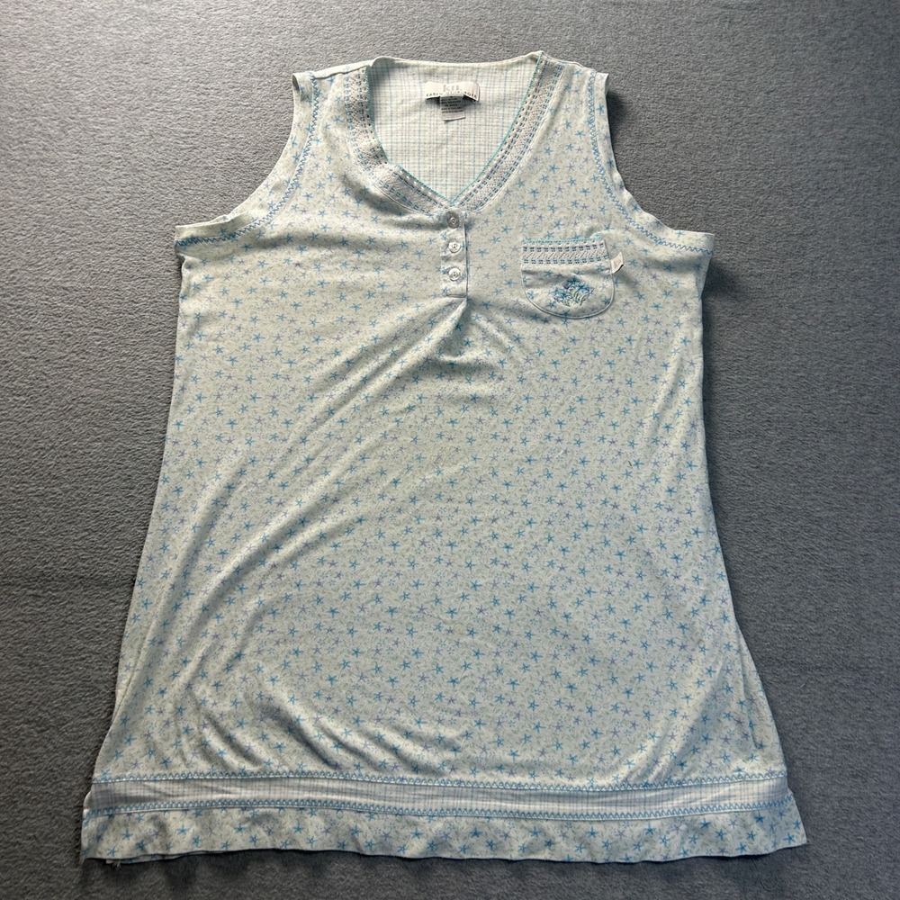 Karen Neuburger Sleep Shirt Women Medium Blue Star Print Henley Pajama Nightgown